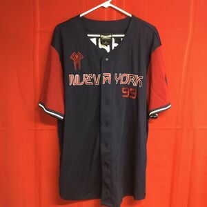 Spider-Man Baseball Jersey Mens 2X Navy Red Nueva York Button Short Sleeve